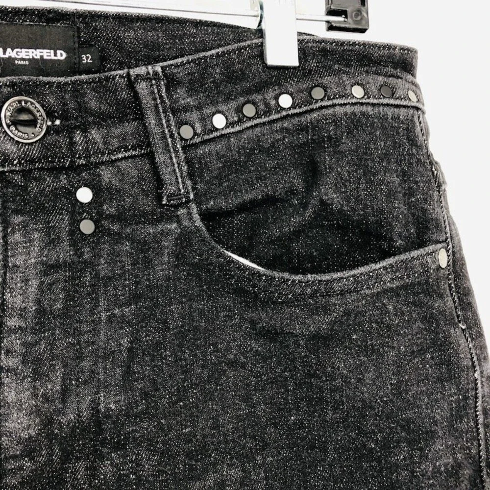 Karl Lagerfeld Men's Gray Denim Cotton Studded Skinny Moto Slim Jeans Size 32
